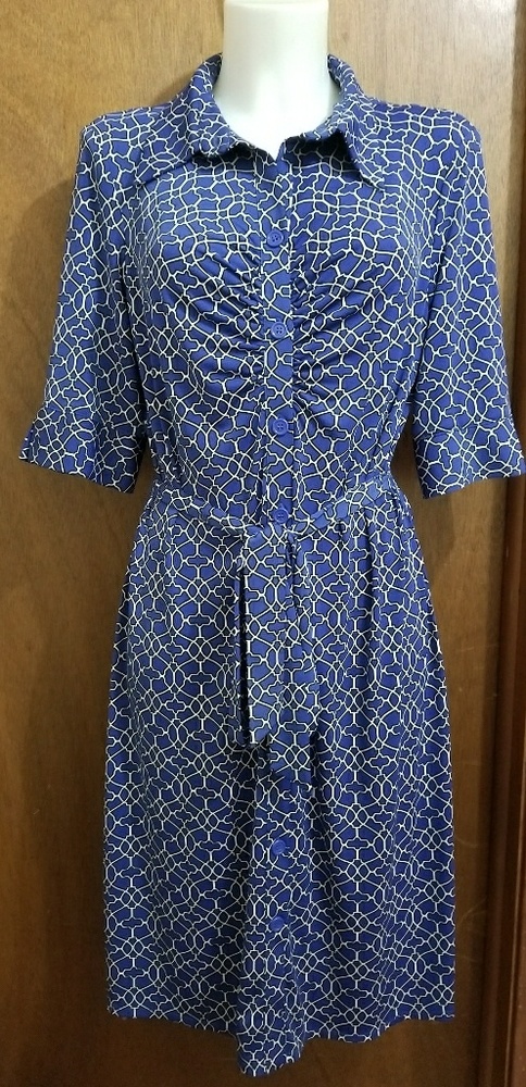 Laundry Shelli Segal blue ruched print shirt dress - Picture 1 of 6